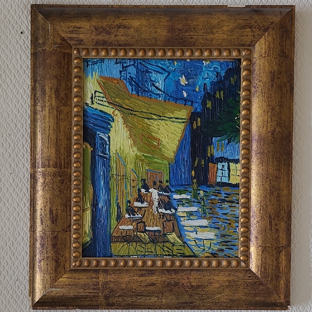 Original multi Mediums Art Piece with Wood Gold Frame,Sz 12.7"*14.7"